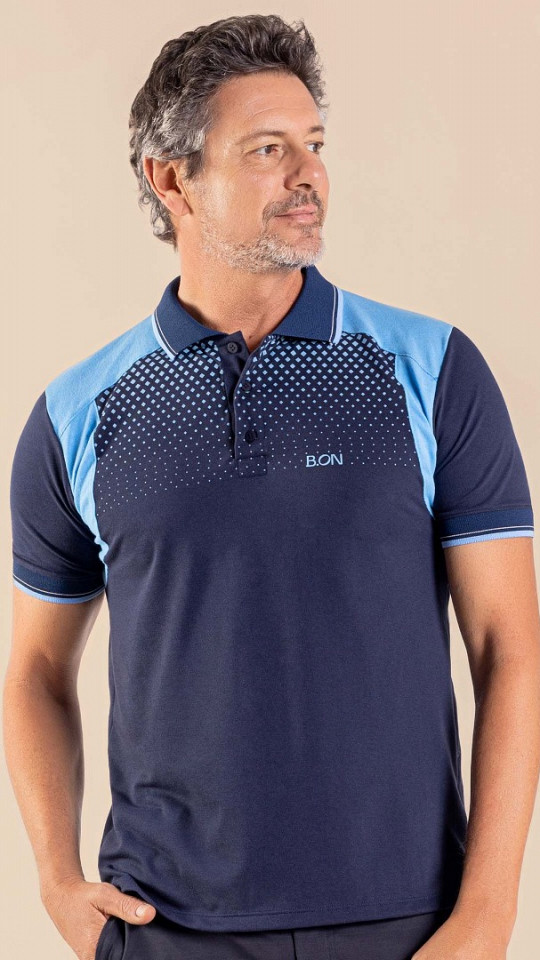 24271092 - Camisa Gola Polo Masculina B.ON Estampada Marinho