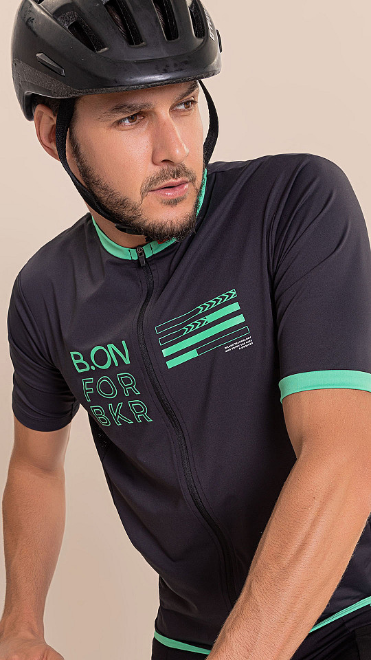 24270715 - Camisa Masculina B.ON Ciclismo Preta c/ Verde